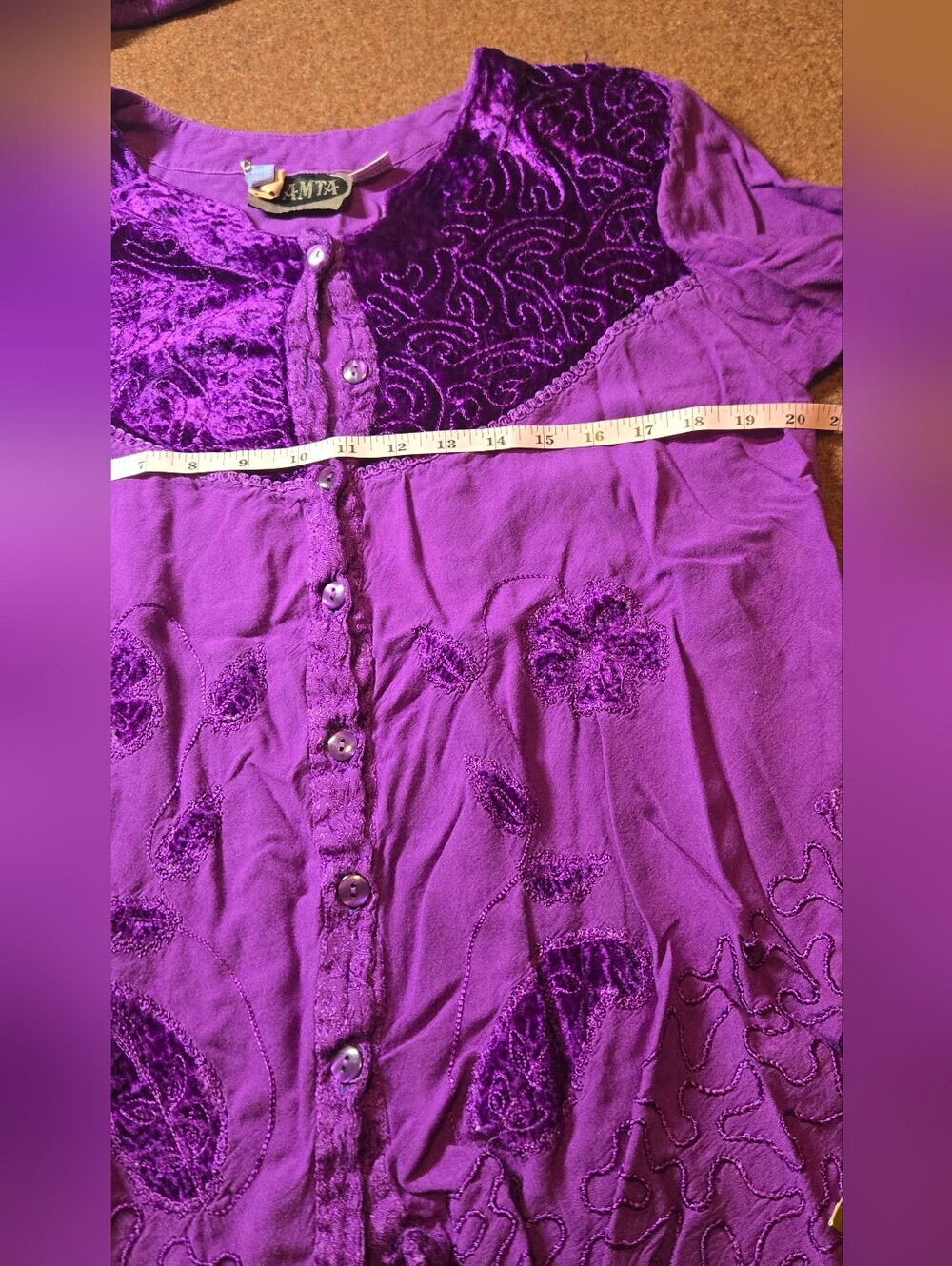 Vintage Mamta Tiered Skirt And Top Size Large (One Size) Purple Velvet Like - Picture 11 of 16